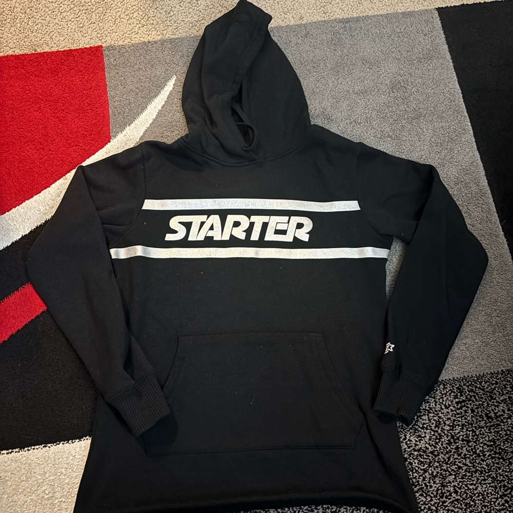 Starter Black Hoodie with Silver Stripes